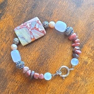 Garnet, Pearl, Jasper, & Rose Quartz Bracelet
